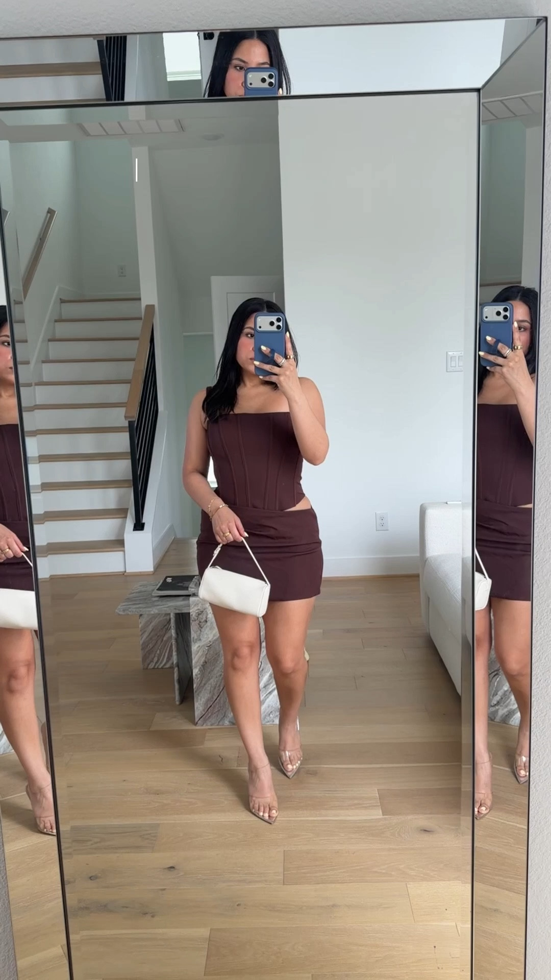 Spring patio weather outfits 
Brown cut out mini dress: 6
Brown halter tank: small
Baggy jeans: 26 short 
Black dress: 4 
Brown halter top: small
Dark wash denim shorts: 27 
White tank: small
Yellow skort: 6 
Creme dress: 6 
Clear heels: 7 
White mini bag 

#LTKootd #LTKgrwm #LTKSeasonal