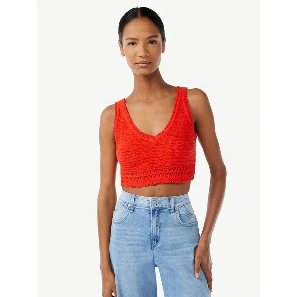 Scoop Women's Crochet Sleeveless Crop Top - Walmart.com | Walmart (US)