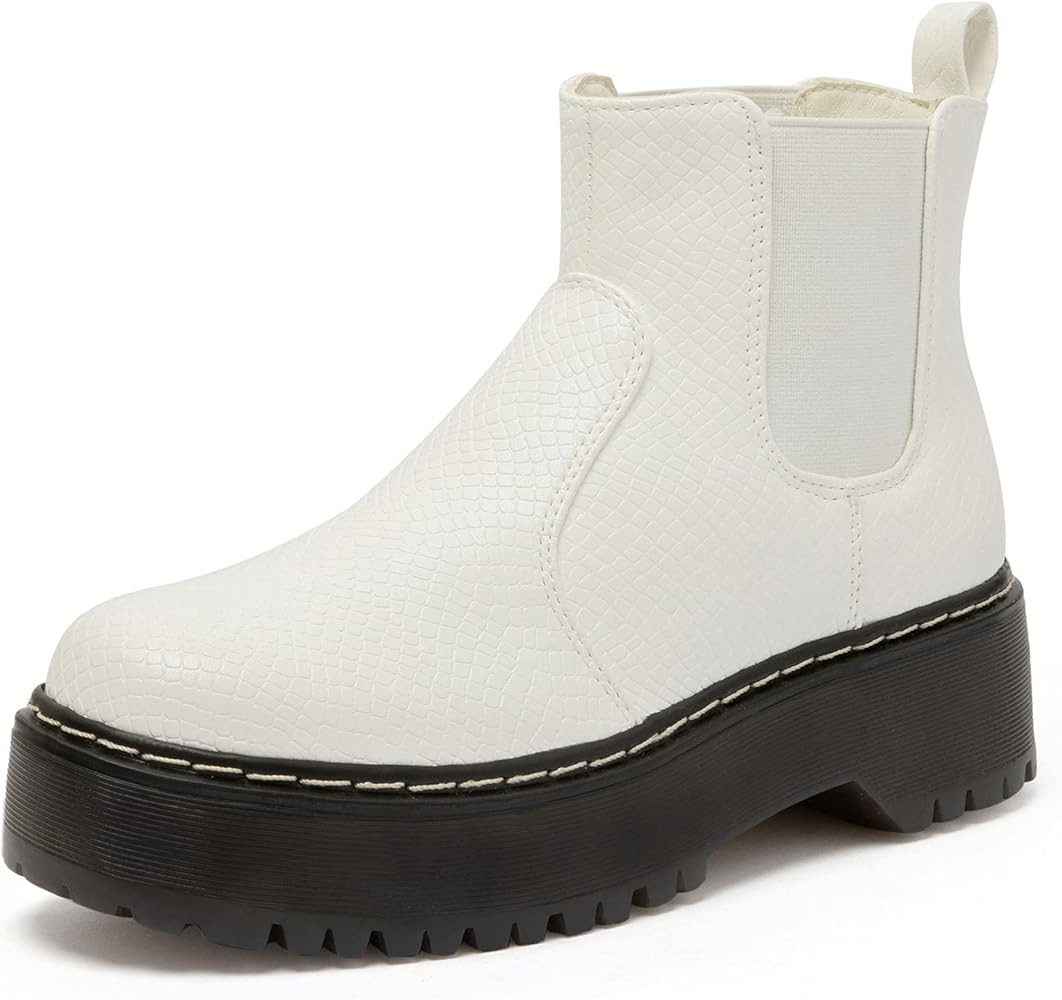 Katliu Women's Platform Ankle Boots Chelsea Elastic Booties Fashion Slip On Boots | Amazon (US)