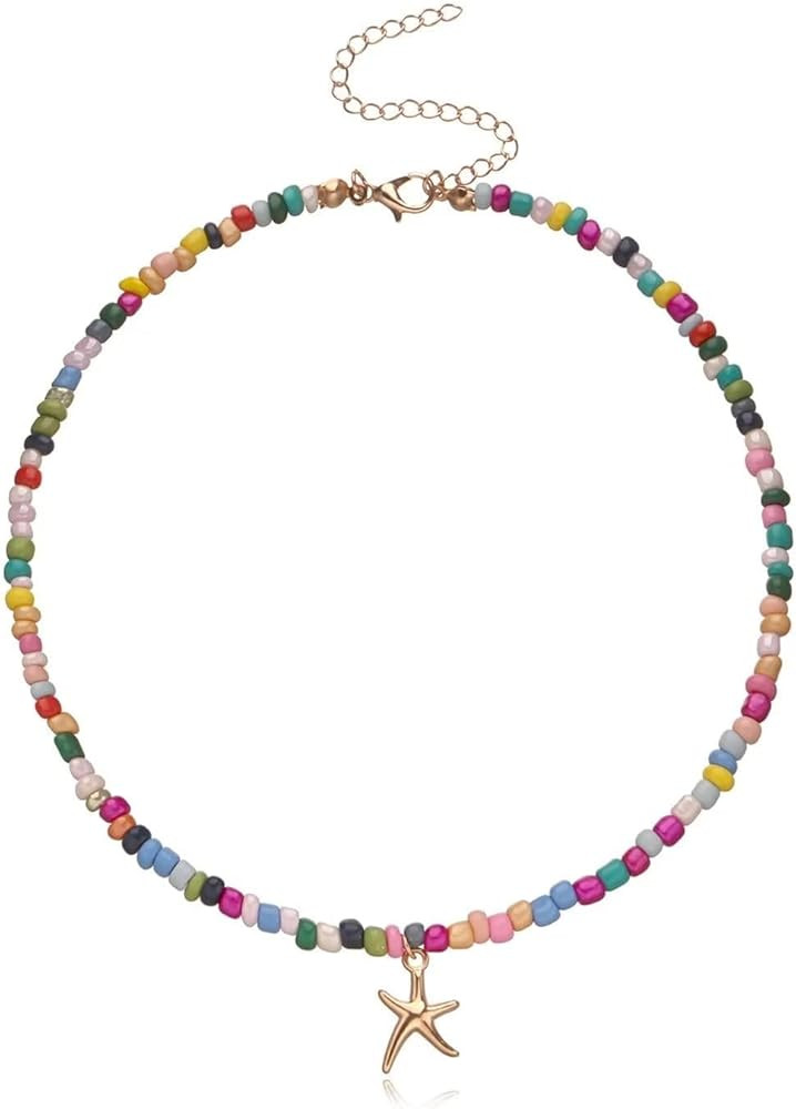 Seashell Necklace Gold Plated Starfish Necklace Bohemian Beach Imitation Pearl Necklaces for Wome... | Amazon (US)