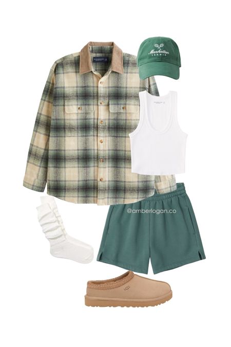 Fall outfit idea from Abercrombie 

Shacket flannel, sweatshorts, fall hat, ugg tasmans 

#LTKsalealert #LTKstyletip #LTKfindsunder100