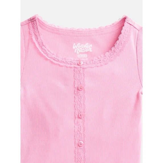 Wonder Nation Girls' Lace and Button Front Top with Short Sleeves, Sizes 4-18 & Plus | Walmart (US)