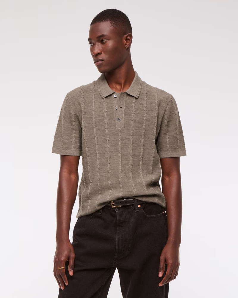Merino Wool-Blend Stitch 3-Button Sweater Polo | Abercrombie & Fitch (US)