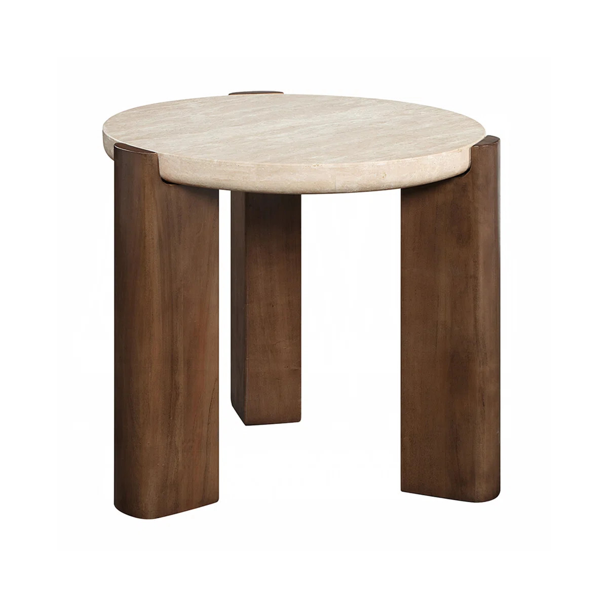 Travertine Stone And Wood Round End Table In Dark Oak | Wayfair North America
