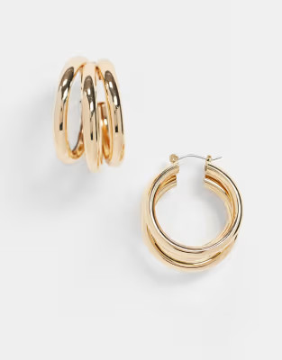 Topshop twist triple hoop earrings in gold | ASOS (Global)