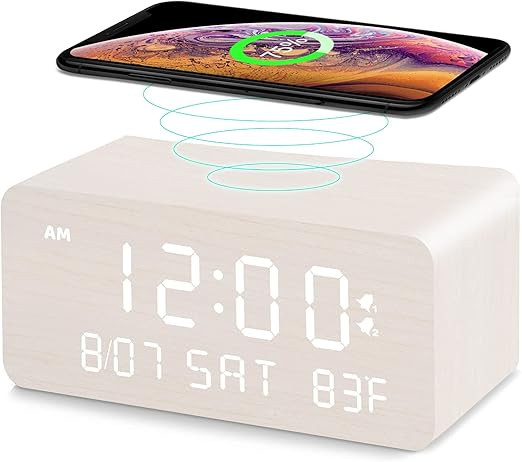 Andoolex Wooden Digital Alarm Clock with Wireless Charging, 0-100% Adjustable Brightness Dimmer a... | Amazon (US)