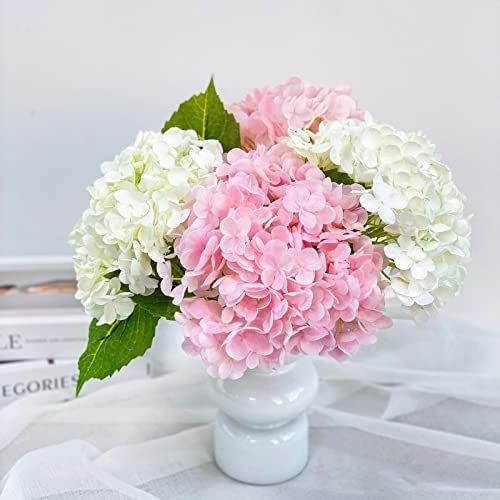 YalzoneMet 4 Pcs Hydrangea Artificial Flower 2 White + 2 Pink 21'' Long Stem Lifelike Real Touch ... | Amazon (US)