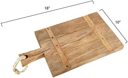Creative Co-op Mango Wood Rope on Handle Cheese Board, Brown, 18x10 | Amazon (US)