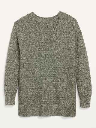 Long-Sleeve Heathered Textured-Knit Tunic Sweater for Women | Old Navy (US)