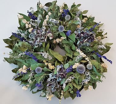 Dried Hydrangea, Larkspur & Echinops Wreath | Pottery Barn (US)
