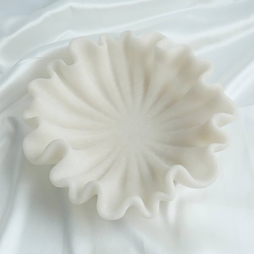 12" Large Decorative Bowl decor - milky white Scalloped Decorative Bowls for Home Decor - Organic... | Amazon (US)