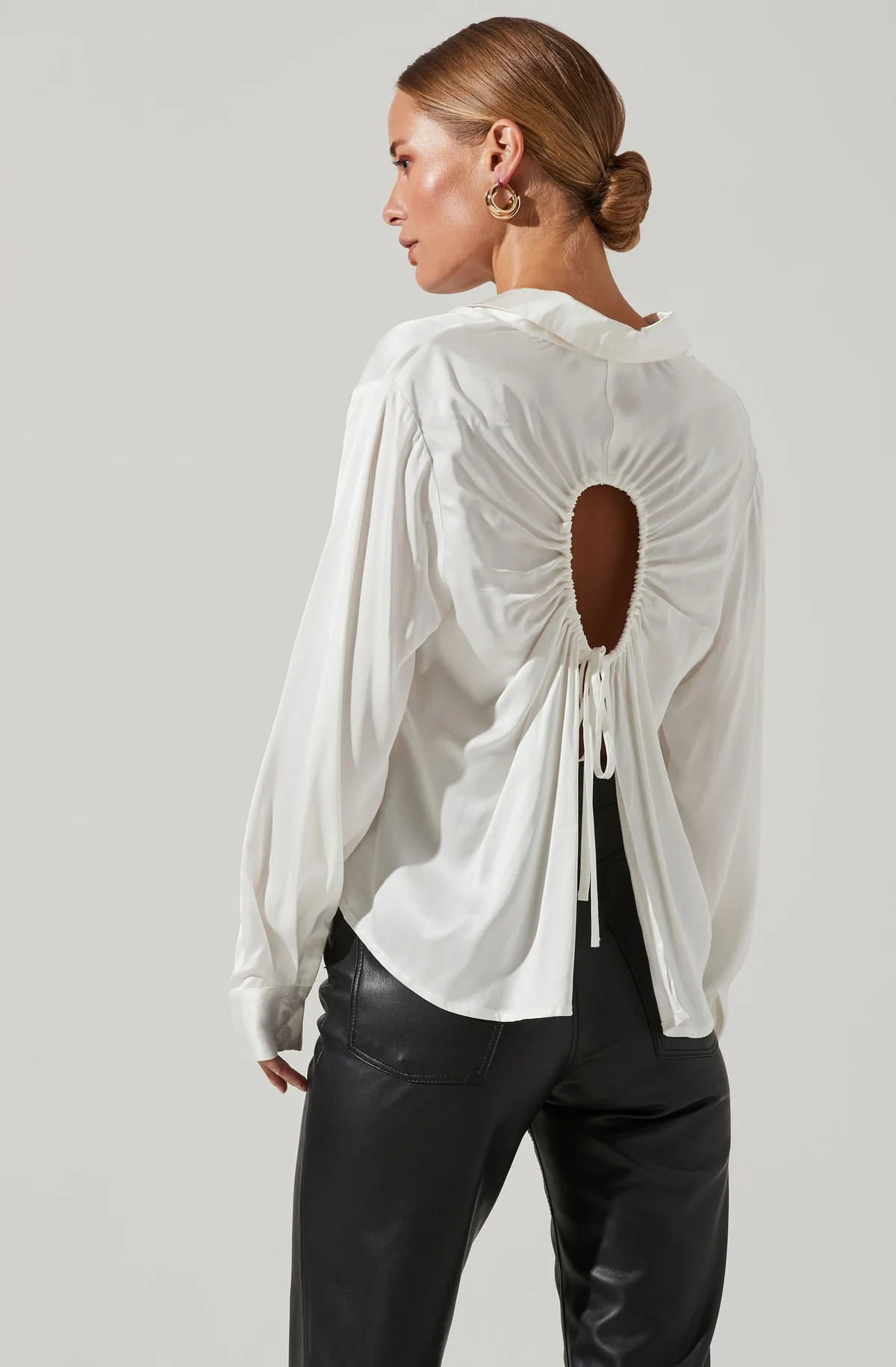 Bradford Satin Open Back Long Sleeve Top | ASTR The Label (US)