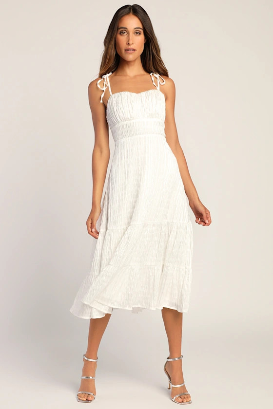 Sparkling Scene White Metallic Striped Tie-Strap Midi Dress | Lulus (US)