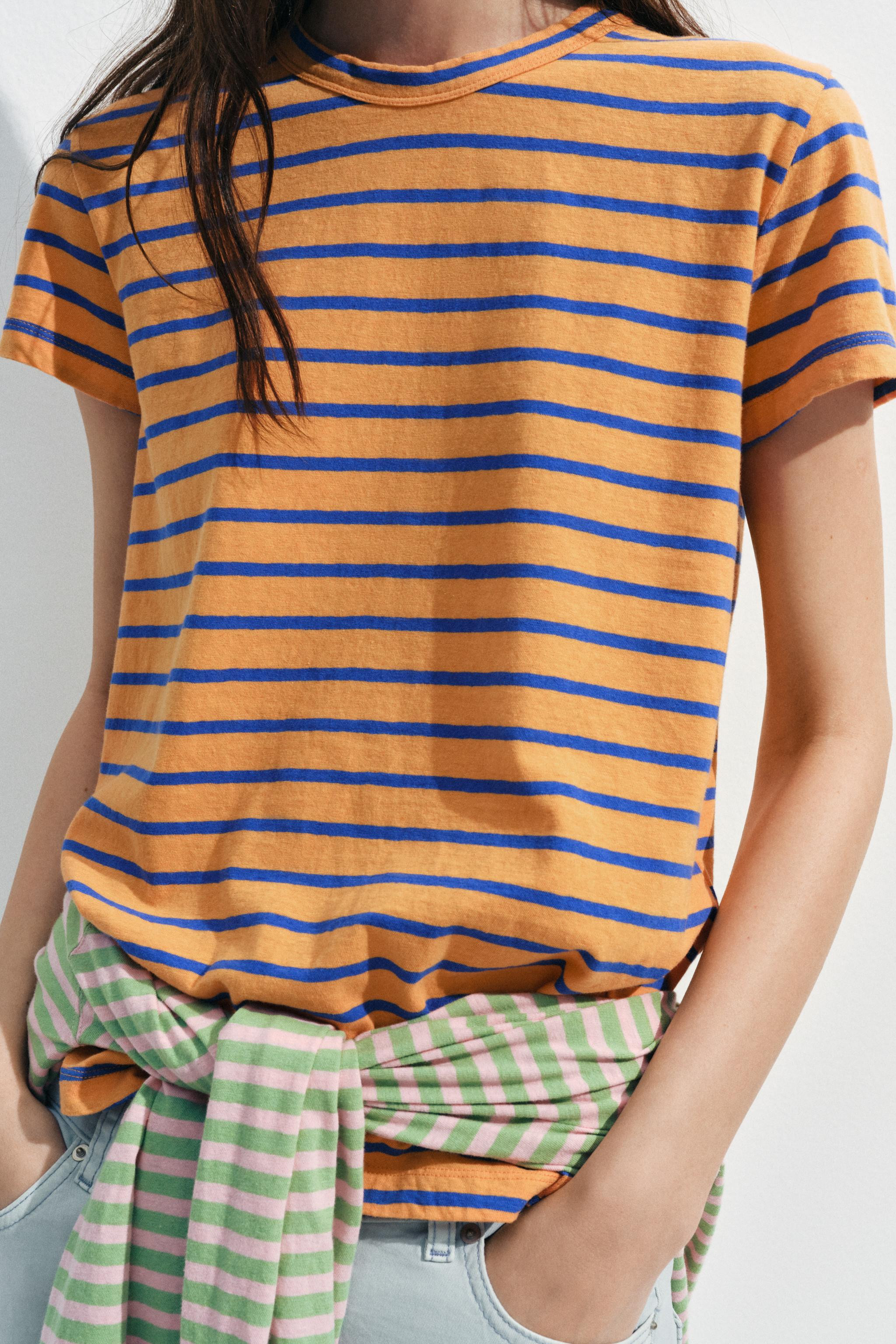 COTTON AND LINEN STRIPED T-SHIRT | Zara US
