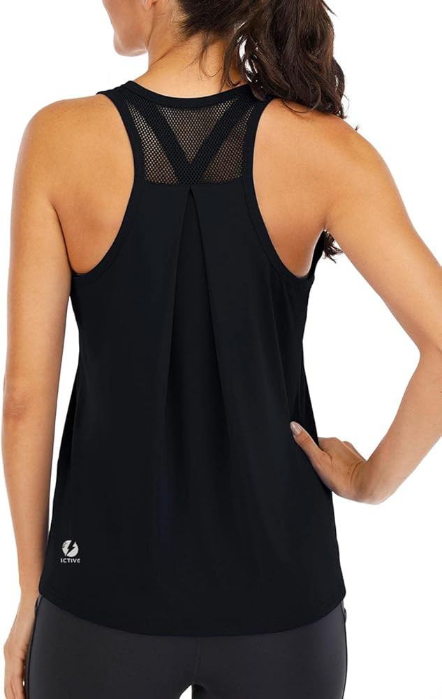 ICTIVE Workout Tops for Women Loose Fit Racerback Mesh Backless Muscle Tank Running Shirts | Amazon (US)