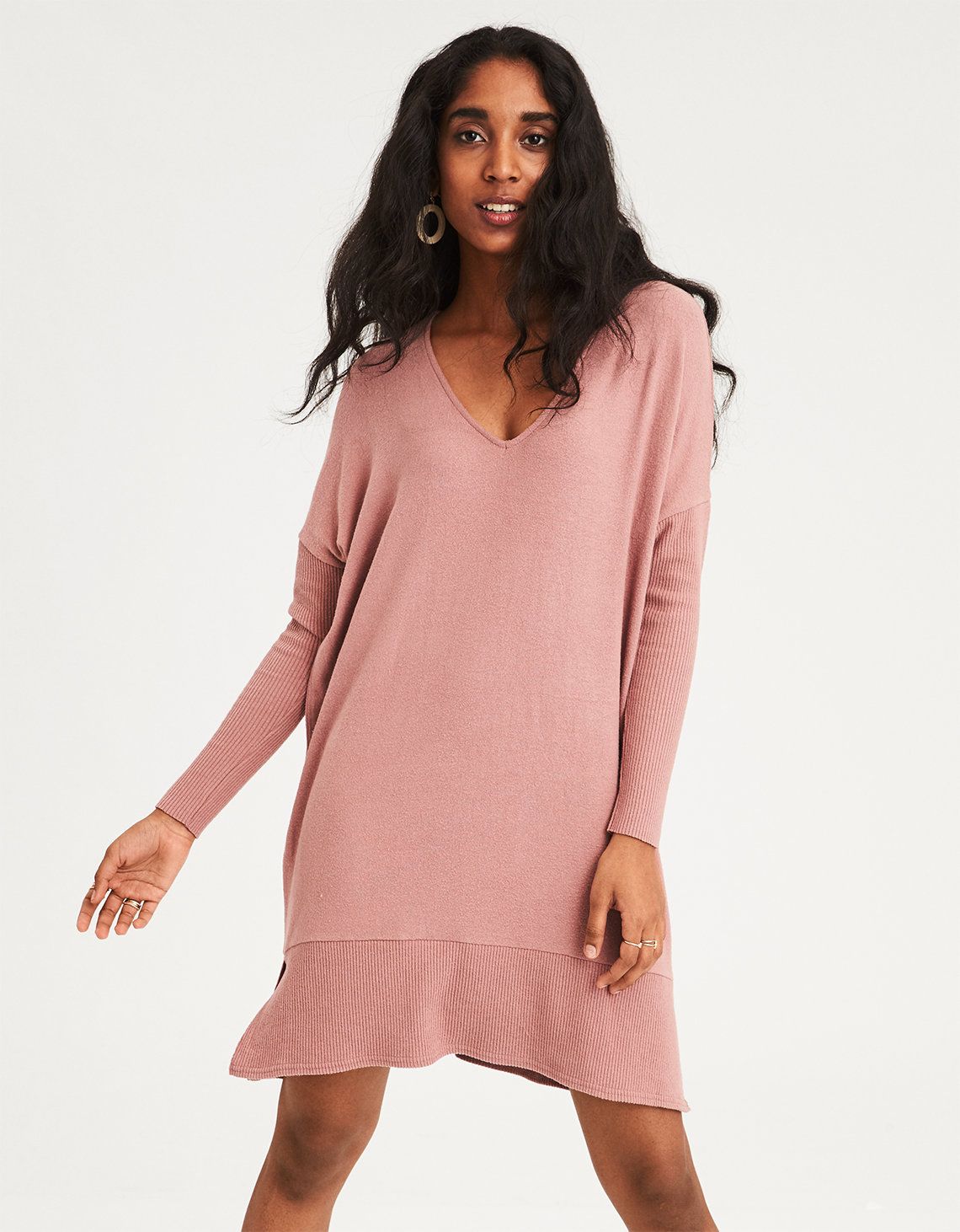 AE Soft & Sexy Plush Shift Dress, Burgundy | American Eagle Outfitters (US & CA)