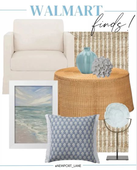 Walmart coastal decor finds! Featuring Coastal decor, neutral swivel chair, upholstered chair, jute rug, neutral rug, scalloped coffee table, rattan coffee table, and throw pillow (5/16)

#LTKstyletip #LTKhome