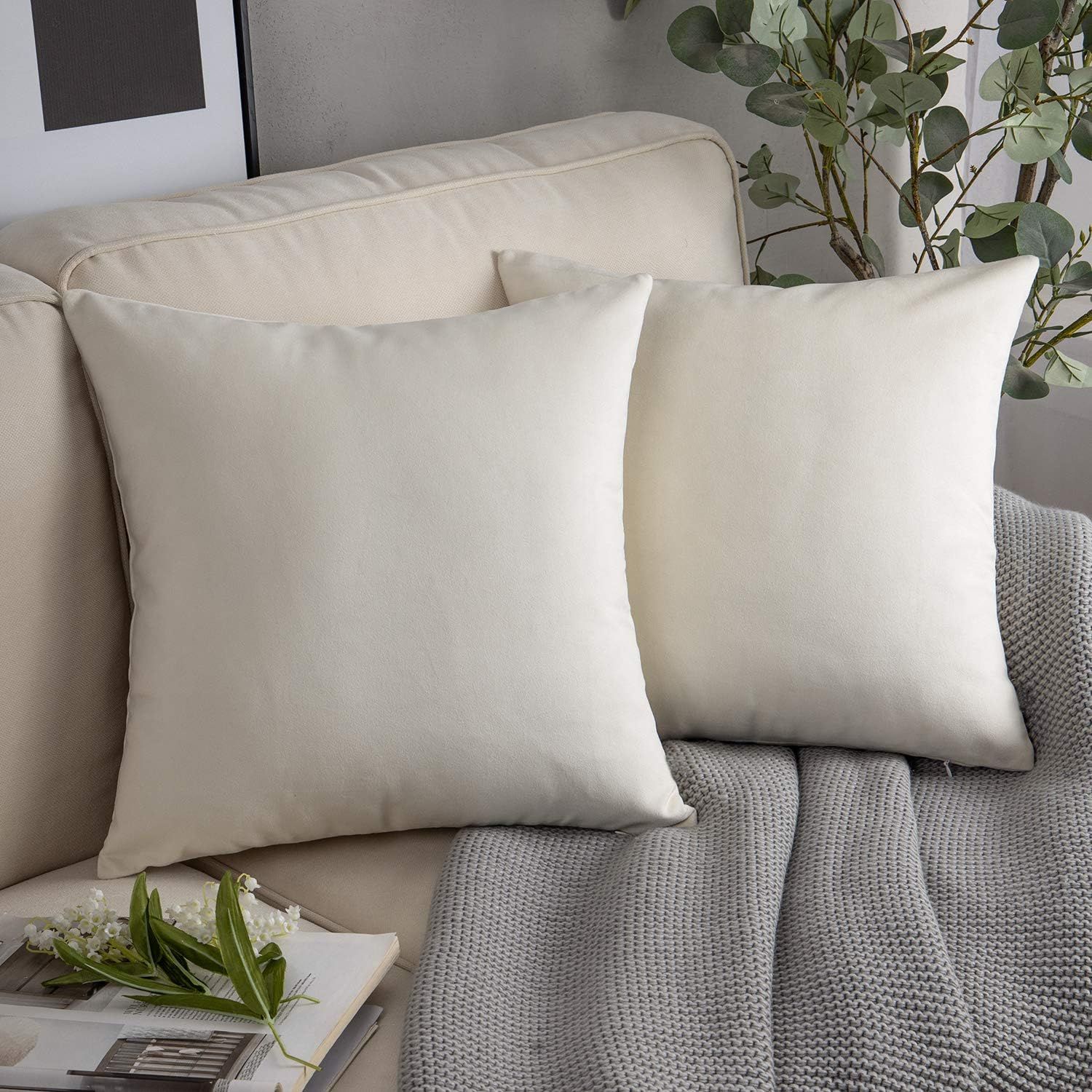 Phantoscope Pack of 2 Velvet Decorative Throw Decorative Pillow Cover Soft Solid Square Cushion C... | Amazon (US)
