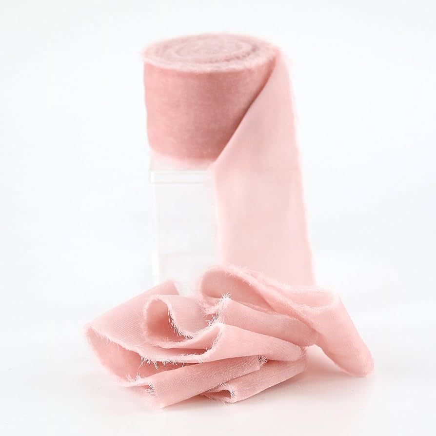 Dusty Rose Velvet Ribbon 2 Inch x 3 Yards Frayed Edge Silk Velvet Ribbon Hand Torn Pink Ribbon wi... | Amazon (US)