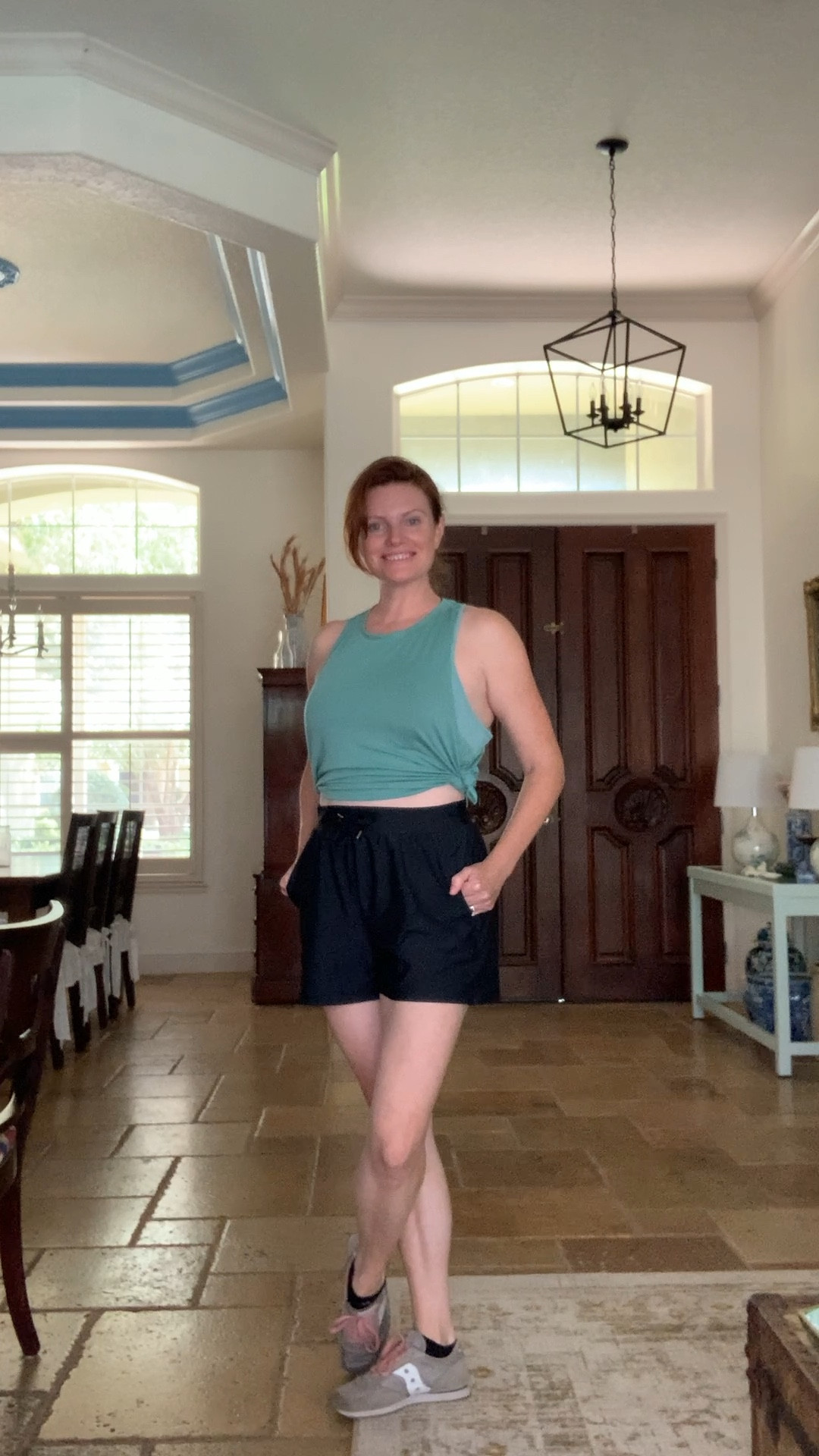 These shorts are so comfy! Perfect for working out, or a cute casual outfit. I love the color of the top- reminds me of the ocean. I sized up in the top to give me room to tie it up. It looks cute loose too! I bought both on sale! 

Workout shorts, workout top, workout outfit

#LTKunder50 #LTKfit #LTKsalealert