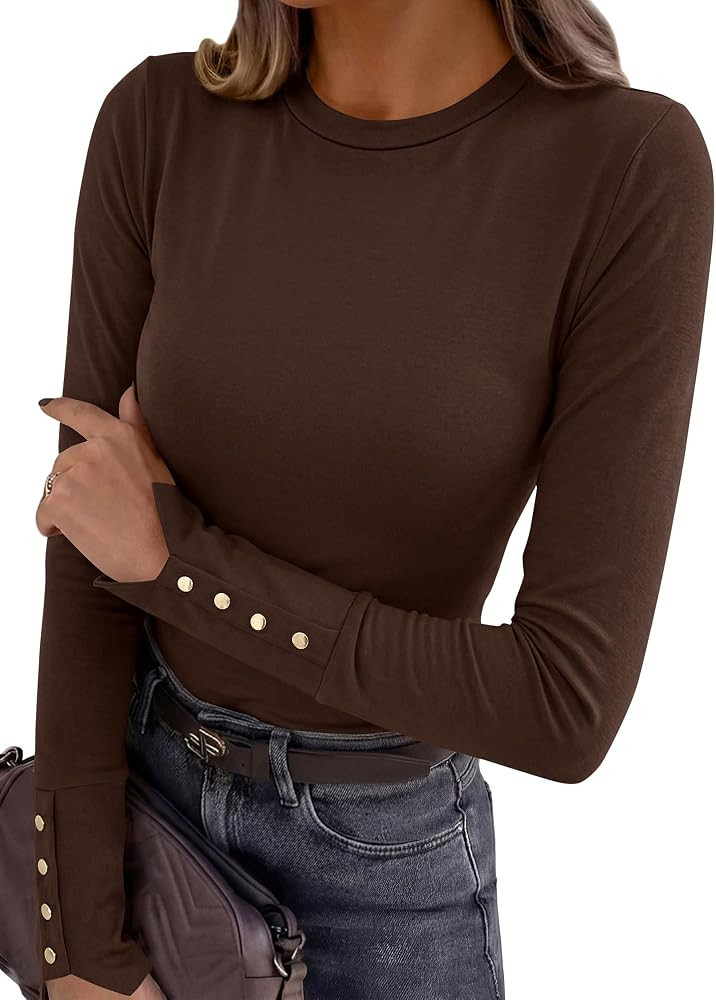 KIRUNDO Womens Long Sleeve Tops Cute Slim Fitted Fall Shirts | Amazon (US)
