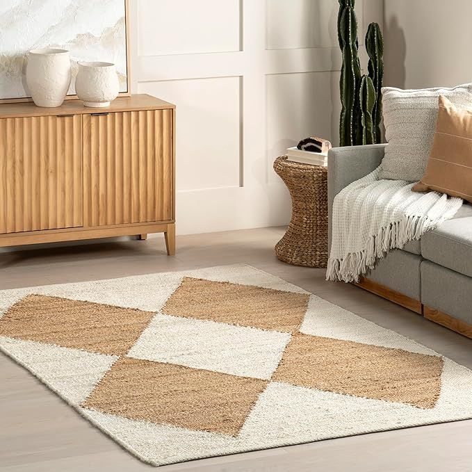 nuLOOM Pandora Diamond Jute Area Rug - 9x12 Jute Area Rug Global Inspired Ivory Rugs for Dining R... | Amazon (US)