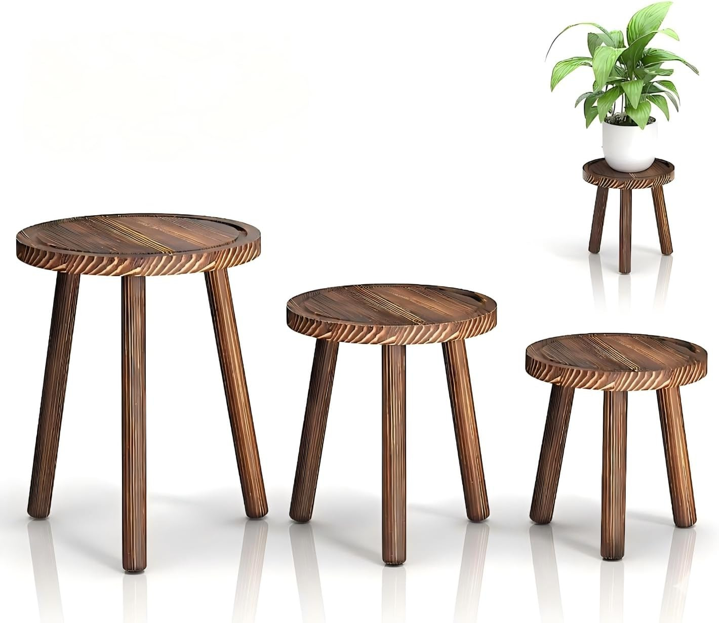 3-Pack Wood Plant Stands Indoor, Single Plant Stand for 6-12 Inch Pots, Mid-Century Modern Plant Stool, Tall Plant Stand for Large Plants Perfect Fit for Living Room, Balcony, Office | Amazon (US)