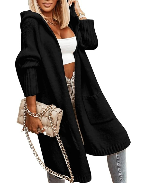Aoysky Womens Long Cardigans Cable Knitted Open Front Oversized Hooded Outerwear Sweater Coat | Amazon (US)