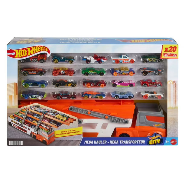 Hot Wheels Mega Hauler Truck Playset with 20 Die-Cast Cars and Storage | Sam's Club