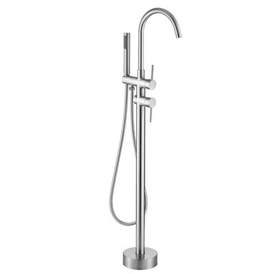 Double Handle Floor Mounted Freestanding Tub Filler Faucet with Handshower | Wayfair North America