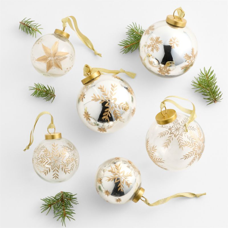 Metallic & Clear Glass Snowflake Christmas Tree Ornaments, Boxed Set of 6 | Crate & Barrel