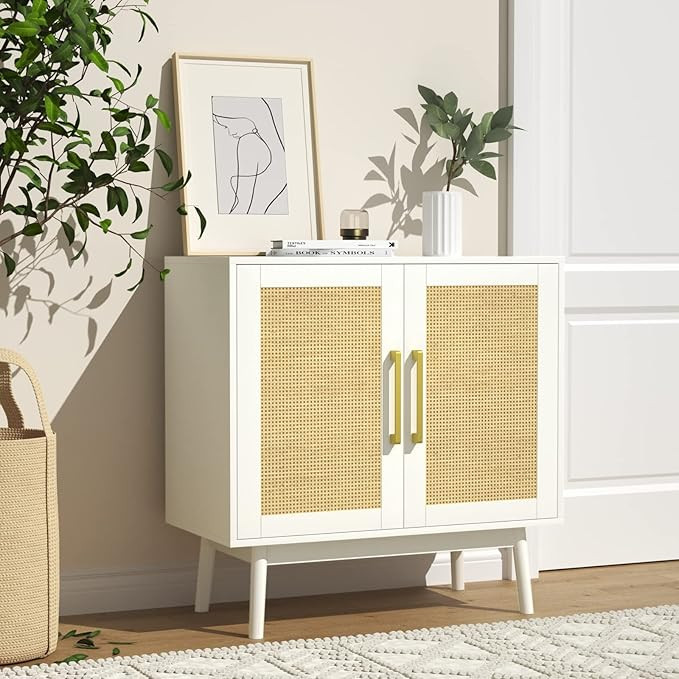 JOZZBY Rattan Sideboard Buffet Cabinet, White Cabinet with Rattan Doors and Adjustable Shelves, A... | Amazon (US)