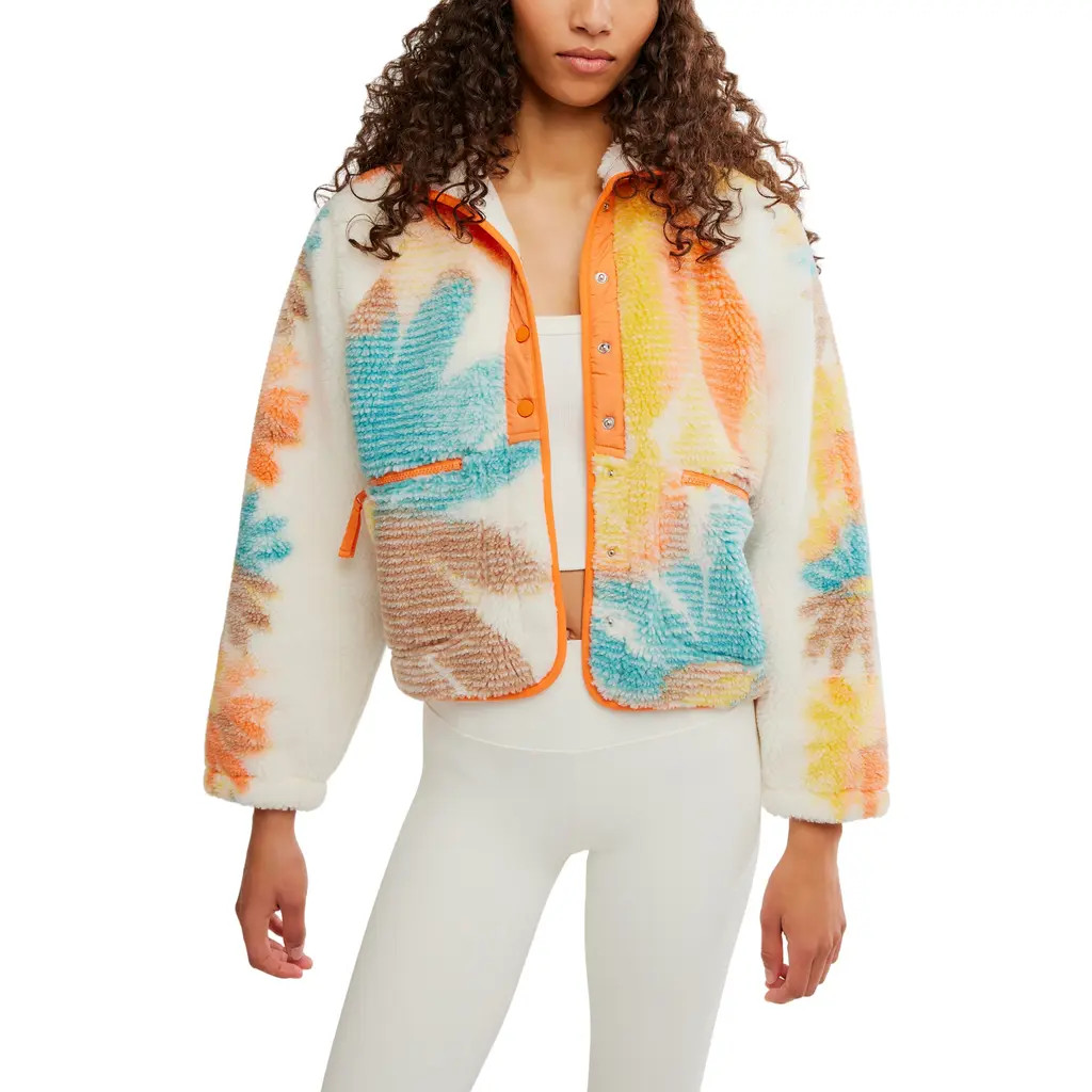 Free People FP Movement Rocky Ridge Fleece Jacket in Maverick Floral-Ivory at Nordstrom, Size Small | Nordstrom
