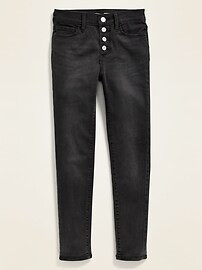 High-Waisted Built-In Tough Rockstar Super Skinny Button-Fly Black Jeggings for Girls | Old Navy (US)