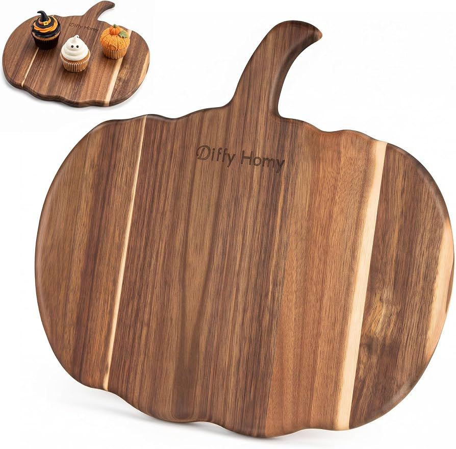 Pumpkin Cutting Board Wood, Acacia Wood Pumpkin Shaped Charcuterie Board with Handle, 13" x 9" Ha... | Amazon (US)