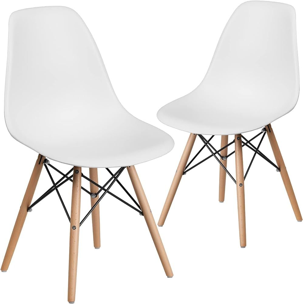 Flash Furniture 2 Pack Elon Series White Plastic Chair with Wooden Legs | Amazon (US)