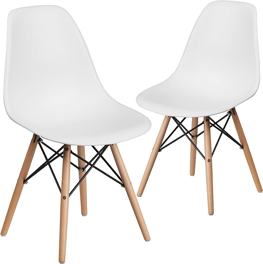 Flash Furniture 2 Pack Elon Series White Plastic Chair with Wooden Legs | Amazon (US)