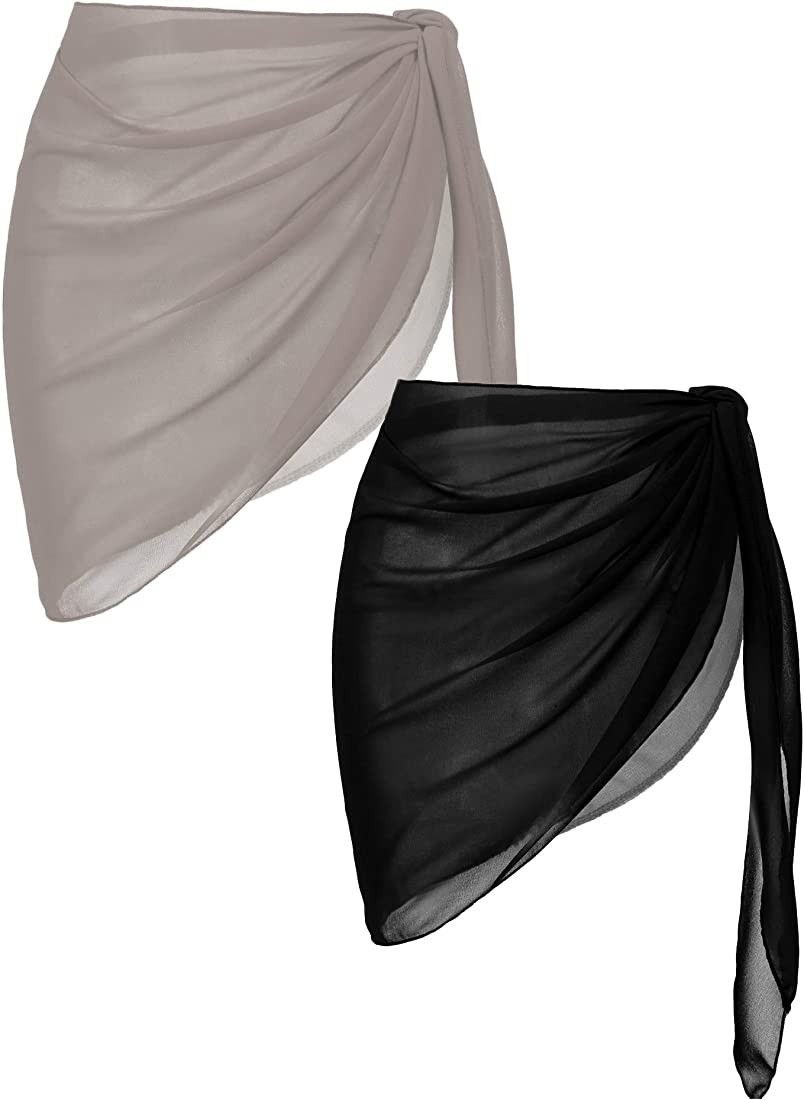 Ekouaer 2 Pcs Sarong Coverups for Women Beach Wrap Skirt Chiffon Swimsuit Coverup for Swimwear S-... | Amazon (US)
