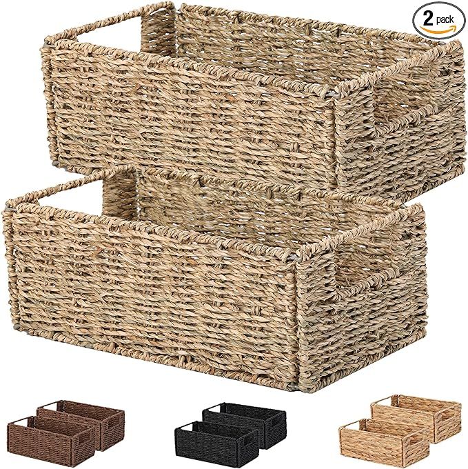 Small Wicker Storage Baskets, Vagusicc Hand-Woven Seagrass Storage Baskets Bins (Set of 2), Toile... | Amazon (US)