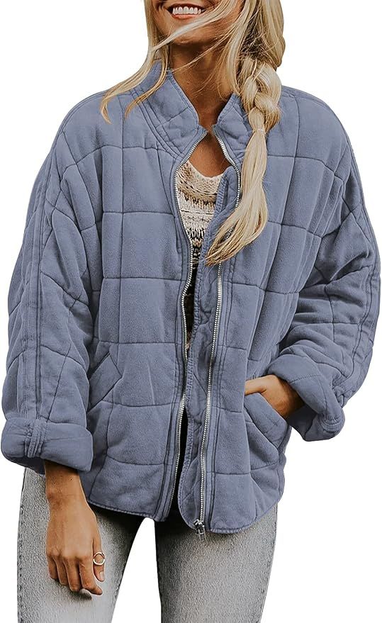ETCYY Women's Causal Lightweight Quilted Jackets Long Sleeve Oversized Warm Winter Zip Up Coat wi... | Amazon (US)