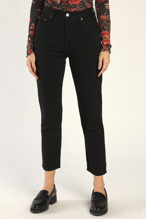 501 Straight Black High Rise Cropped Jeans | Lulus (US)