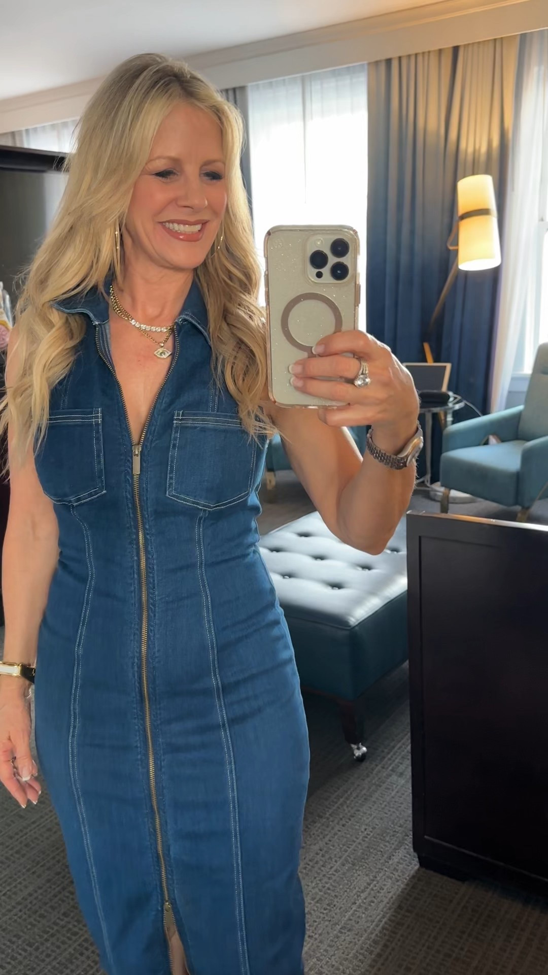 OOTN - In Dallas for the USA Film Festival….heading out for dinner with our business partners.  Wearing this fun denim dress and suede kitten heel sandals from Anthropologie . Wearing an XS. 

Red Carpet of Life, LTK over 50, 

#LTKTravel #LTKStyleTip #LTKFestival