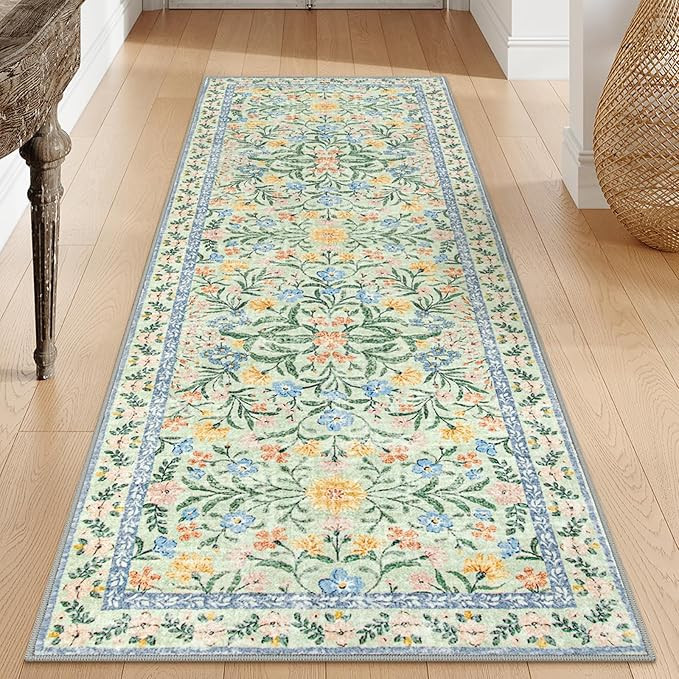 Morebes Washable Kitchen Runner Rug 2x6, Green Boho Floral Hallway Rug Runner Non Slip,Vintage Fl... | Amazon (US)