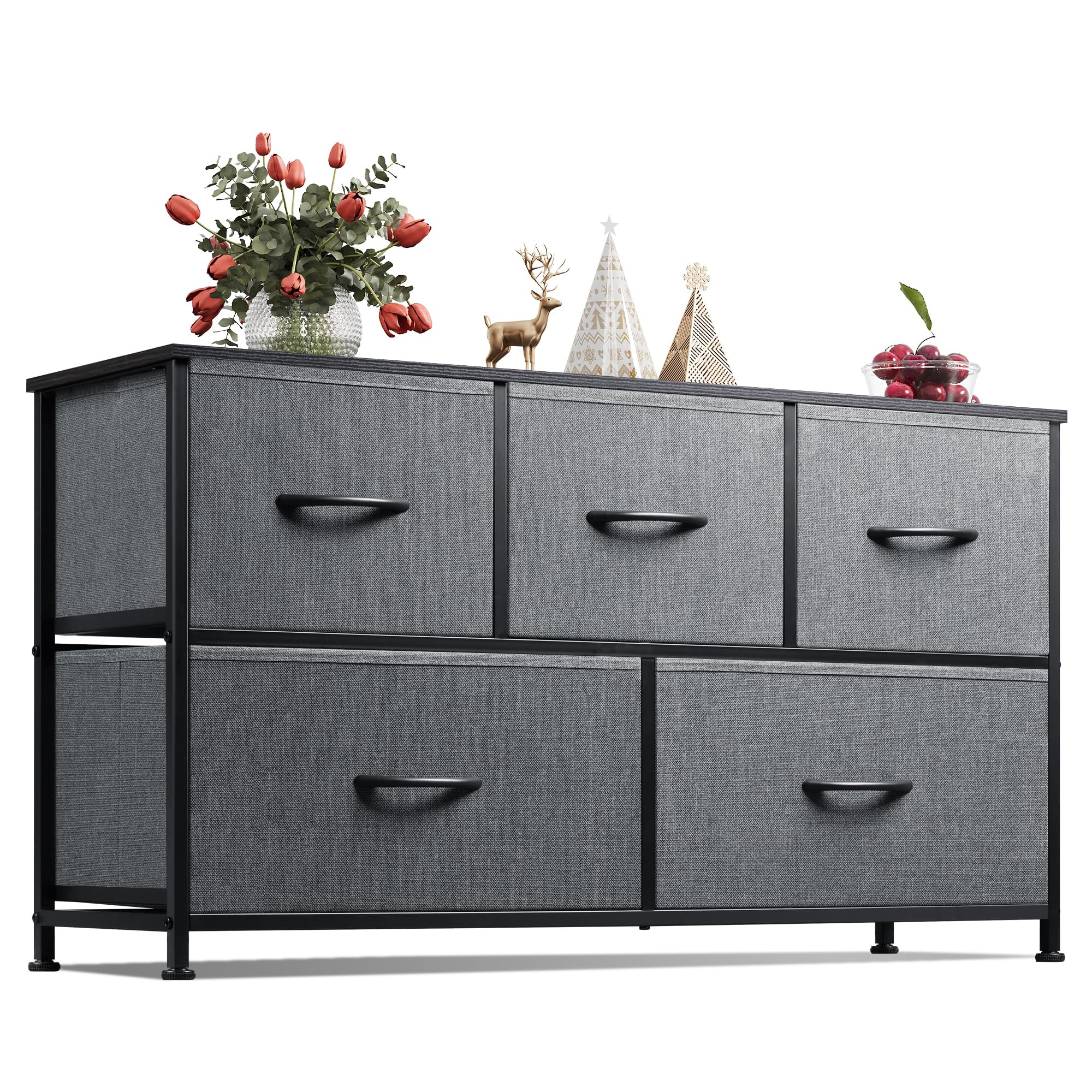 WLIVE Dresser for Bedroom with 5 Drawers, Wide Chest of Drawers, Fabric Dresser, Storage Organize... | Amazon (US)