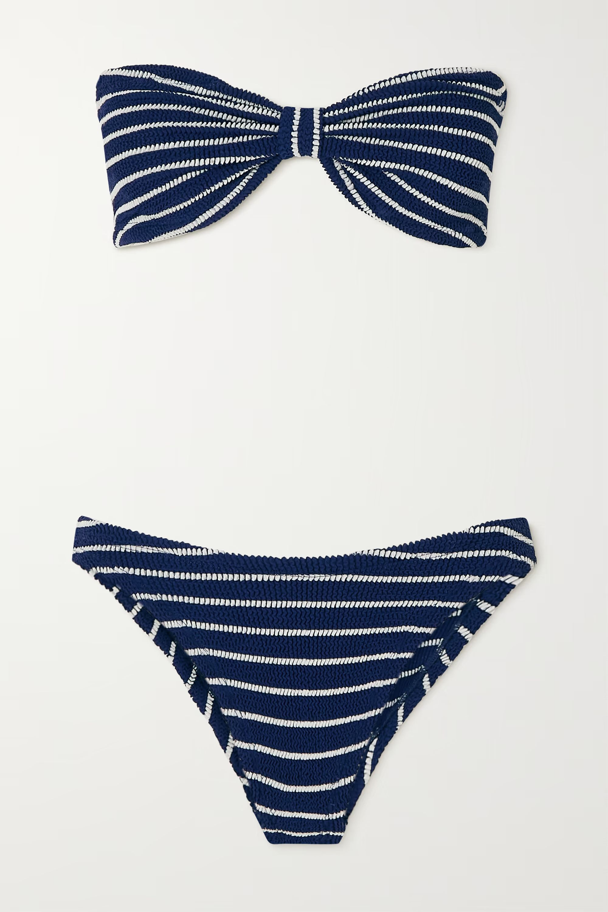 + NET SUSTAIN Jean twist-front striped seersucker bandeau bikini | NET-A-PORTER (US)