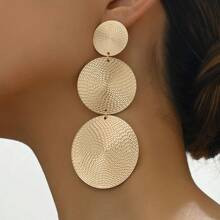 pair Round Hammered Long Earrings With Design Accents Womens Retro Exaggerated Fashion Bohemian Vacation Style Accessory | SHEIN