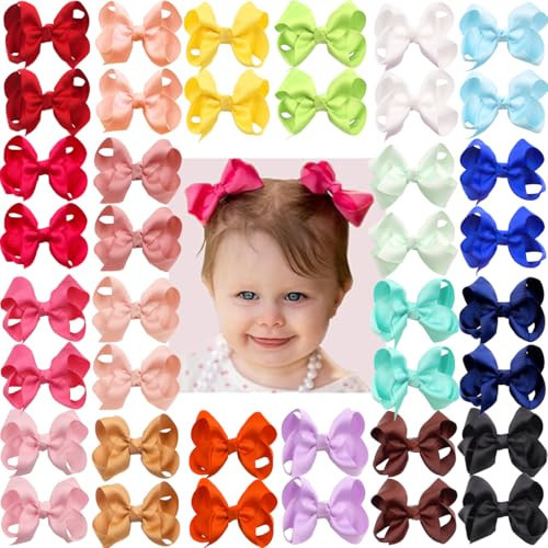 40Pcs 3 inch Hair Bows for Girls Grosgrain Ribbon Toddler Back to School Hair Accessories with Alligator Clips for Baby Girls Kids in Pairs | Amazon (US)