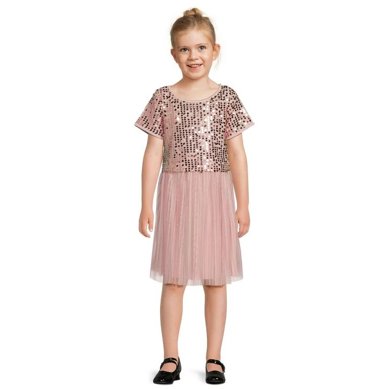 Wonder Nation Girls Sequin Pleated Dress, Sizes 4-18 & Plus | Walmart (US)