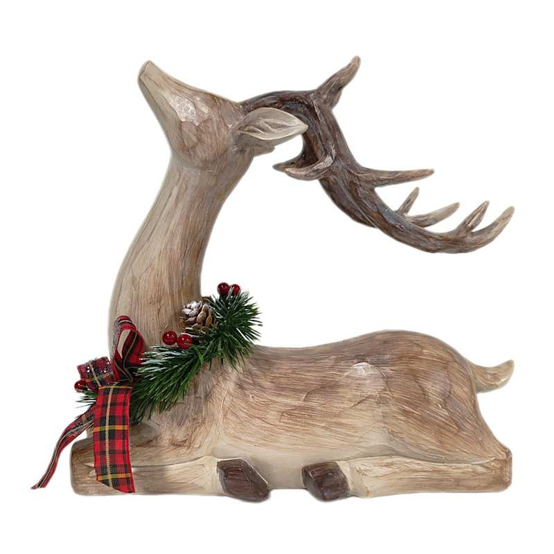 Brown Wooden Sitting Deer, 11" | At Home