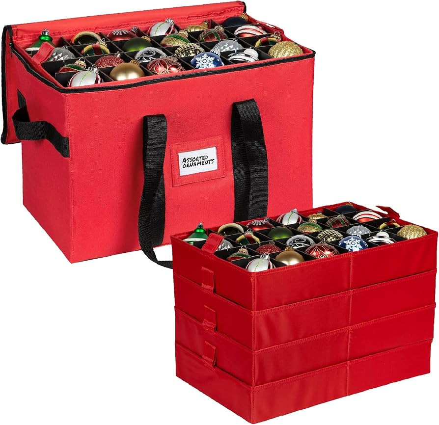 Christmas Ornament Storage Container,Box Stores Up to 96, Adjustable Dividers, Large Organizer Bi... | Amazon (US)